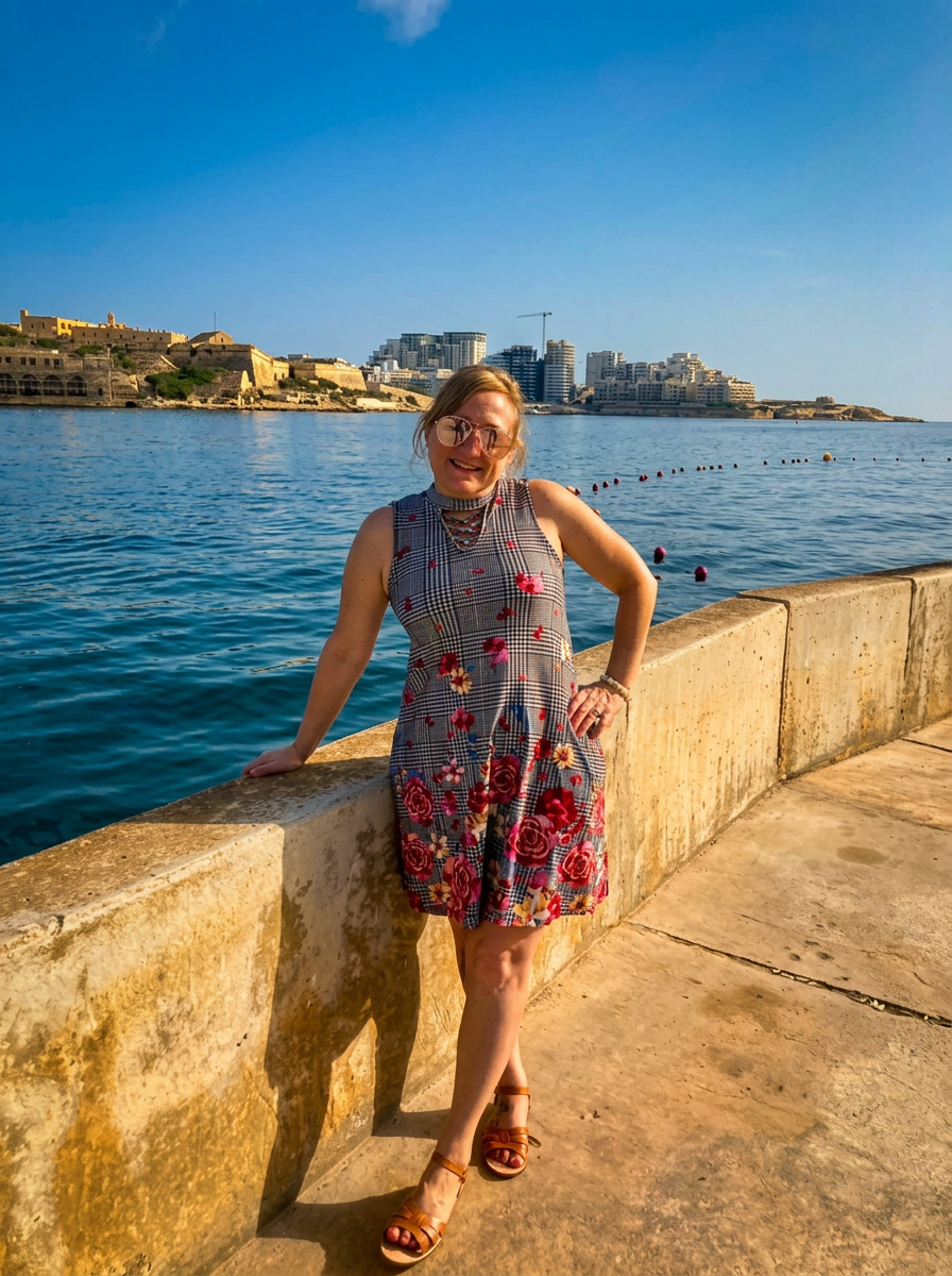 Kathy Leesekamp by the Mediterranean in Malta